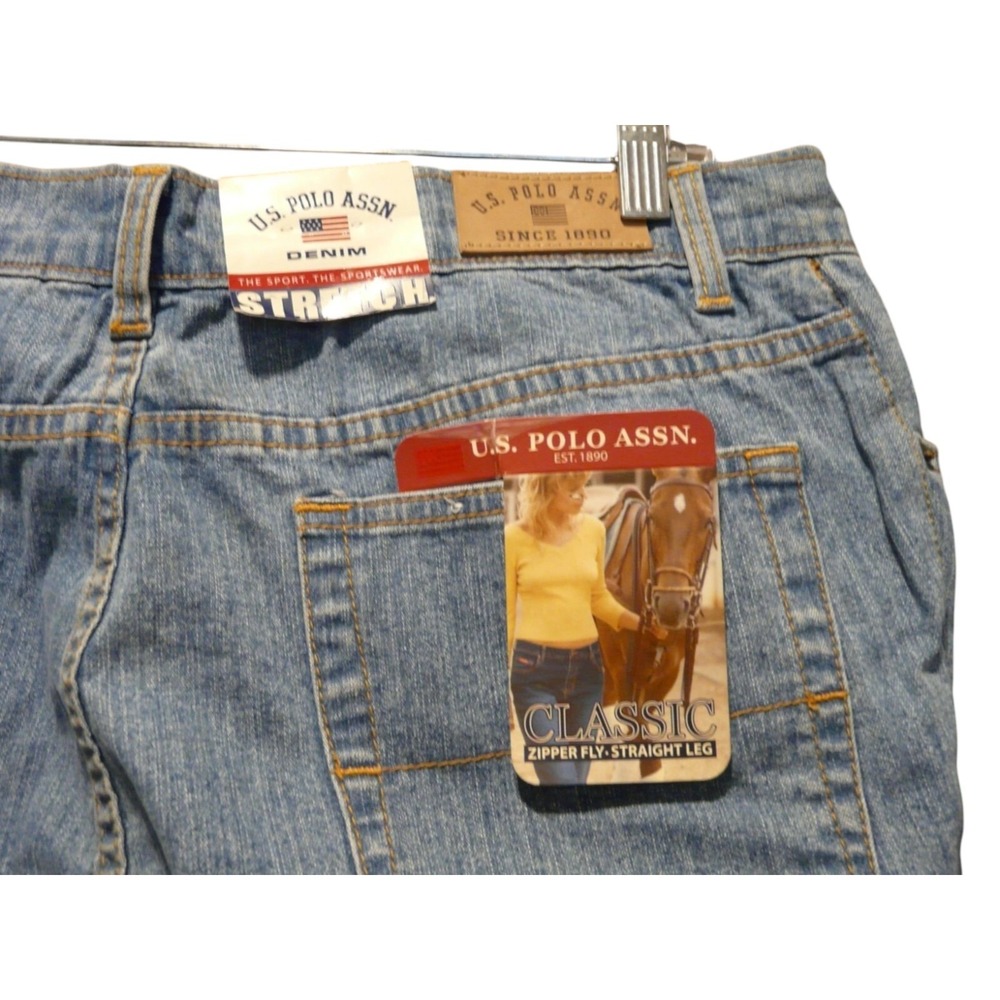US Polo Assn Classic Jeans Womens 16 Blue Denim Stretch Straight Leg 35 x 32 NWT